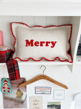 Merry Boucle Mini Cushion Red Point Embroidery Christmas
