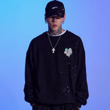 HEART PRINTING PAINTING SWEAT SHIRT-BLACK