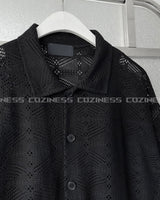 SIメッシュショートスリーブシャツカーディガン / SI mesh short-sleeved shirt cardigan (2 colors)