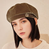VA Square Stud Octagon Velvet Beret / Beige