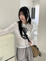 フェインレターリングシースルーリネンロングスリーブTシャツ