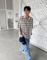 No.0305 S linen check half SHIRT (3color)