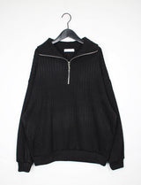 リブハーフジップアップニット/Ribbed Half Zip Up Knit (4color)