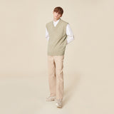 V NECK KNIT VEST_LIGHT KHAKI (6610809847926)