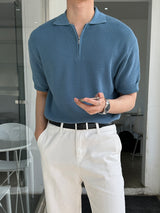 LMNカラーリングハーフジップアップハッチ半袖ニット/LMN Cooling Half Zip-Up Hachi Short-Sleeved Knitwear (9 colors)
