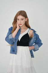 ピンタックミッドブルーデニムジャケット/WORN PINTUCK MID BLUE DENIM JACKET [6076]