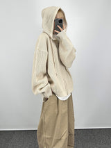 ウォームフーデッドニットジップアップ/Warm hooded knit zip-up