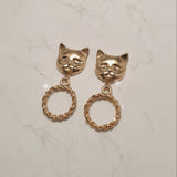 メルビーザキャットシリーズ - アンティークキャットノブピアス / Melbie The Cat Series - Antique Cat Knobs Piercing (Gold ver.)