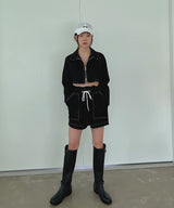 ステッチリネンクロップジャケット/Stitched Linen Crop Jacket (3color)