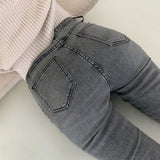One-Button Whisker Washed Jeans