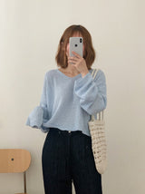 ルーズフィットVネック長袖ニット (5color)