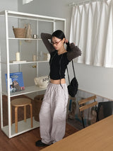 キベカラーコンビネーションツートーンテープストラップ長袖Tシャツ