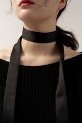 long satin scarf - black