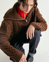UNISEX MERINO WOOL CABLE KNIT ZIPUP M - MOCHA (6636048285814)