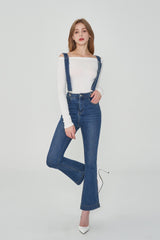 セミブーツカットハイスパンデックスサスペンダーデニムパンツ/SEMI BOOTSCUT HIGH SPANDEX SUSPENDER DENIM PANTS [6677]