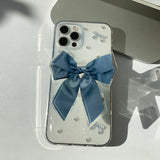 Blue - Ribbon Pearl Phone Case Ribbon Tok Set_glitter