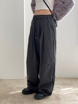 Clip string banding pintuck long wide slacks