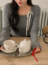 Lovely Ribbon Square Neck T-shirt (4color)