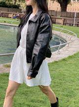 Classic Black Crop Leather Jacket