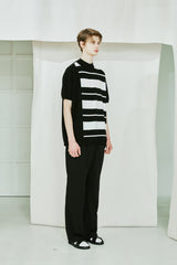 MOCK NECK HALF STRIPE KNIT T-SHIRT BLACK (6554118652022)