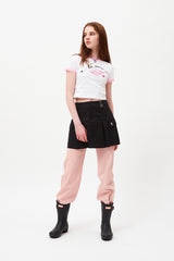 チェリーホットフィックスレースクロップTシャツ / CHERRY HOTFIX LACE CROP T-SHIRT [WHITE]
