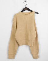 Mobin Unbalanced Shoulder Slit Long-Sleeved Knit