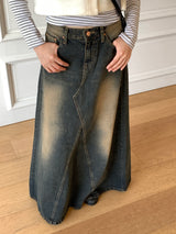 Ito Sand Washed Wide Maxi Denim Skirt
