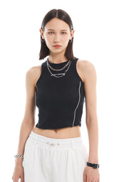REFLECTIVE PIPING CROP TOP_BLACK