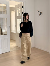 Sar Basic Boat Neck Cozy Cropped Long-Sleeved Knitwear