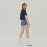 ラッフルカラークロップブラウス / RUFFLE COLLAR CROP BLOUSE_NAVY
