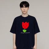 ドローイングフラワースマイルショートスリーブTシャツ/Drawing Red Flower Smile Short Sleeve Tee