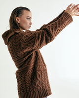 UNISEX MERINO WOOL CABLE KNIT ZIPUP W - MOCHA (6636048613494)
