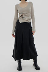 V-ネックシャーリングT-シャツ / V-neck shirring T-shirt (4color)
