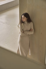 アンバランスニットドレス/UNBALANCED KNIT DRESS_OATMEAL