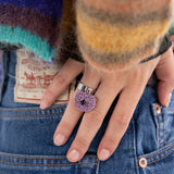 チャビーハートペンダントサージカルオープンリング/Chubby heart pendant surgical open ring (purple)