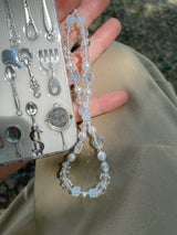 クリアホワイトハートミークリスタルフォンストラップ / Clear White Heart Me Crystal Phone Strap
