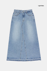 Maxi back slit denim long skirt
