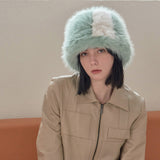 VA Square Longlabel Twotone Eco Fur Bucket Hat / Green