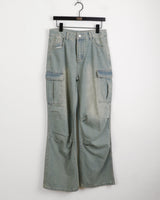 Halo pintuck shirring pocket cargo denim pants