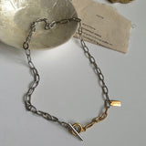 2トーントグルバーボールドチェーンショートネックレス / lx Two Tone Toggle Bar Bold Chain Short Necklace