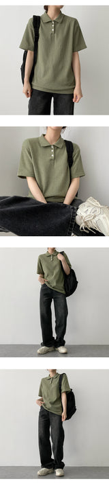 アップルVネックカラーニットウェアショートスリーブT / Apple V-Neck Collar Knitwear Short Sleeve Tee