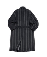STRIPE COMBINATION WOOL ROBE COAT (Black) / ストライプコンビネーションウールローブコート