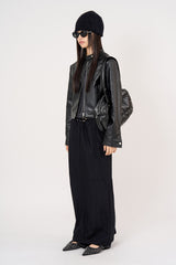 Minimal zip-up crop leather jacket