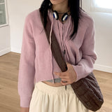 Laini button crop long sleeve hoodie knit cardigan