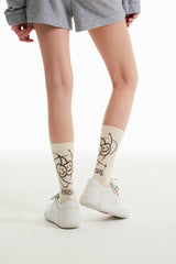ドゥードゥルチェリープラネットグラフィックソックス／DOODLE CHERRY PLANET GRAPHIC SOCKS [IVORY]