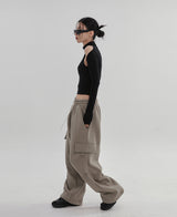 (UNISEX) ウィード起毛フェイクカーゴパンツ