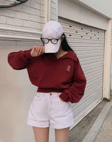 [New spring product 10%][BELLIDE MADE]襟付きクロップド刺繍スウェットシャツ