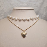  Heart Locket Layered Pearl Choker Necklace - Gold ver. (STAYC Seeun, Billlie Sheon Necklace)
