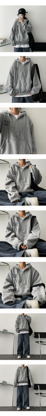 Crete Embroidery Fleece Semi-Zipup Hoodie