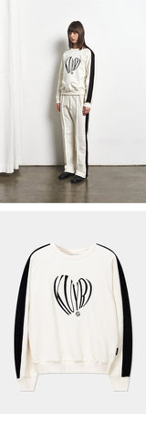 Mixed Fabric Knit KUYRI Love Sweat Shirts (Lucent Ivory)